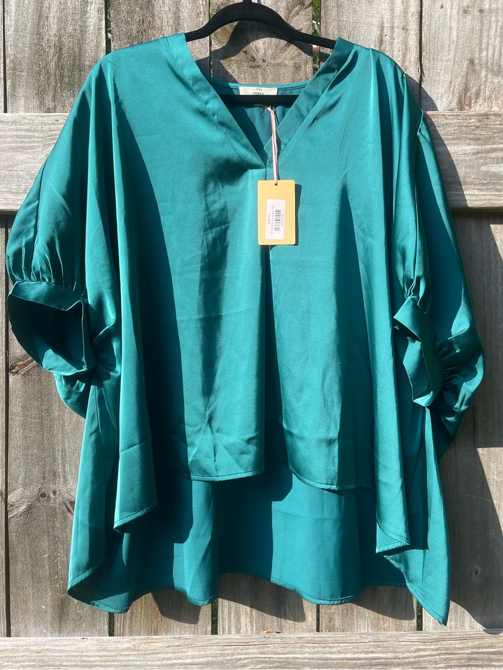 entro Teal Satin V-Neck Dolman Sleeve Tunic NWT Sz M